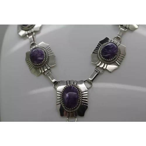 NAVAJO NATIVE AMERICAN .925 S.S. CHAROITE ROPE BEZEL 