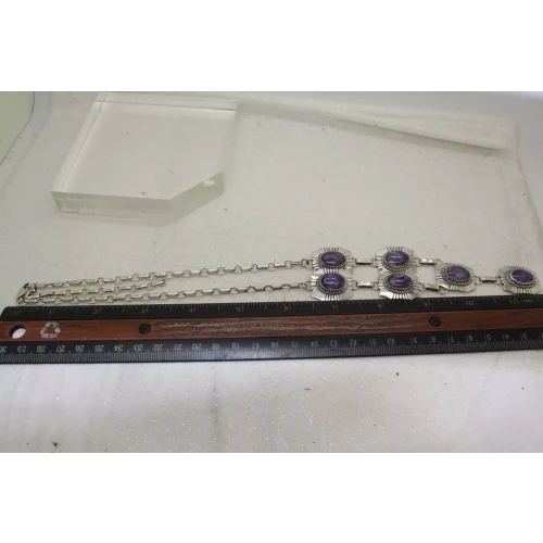 NAVAJO NATIVE AMERICAN .925 S.S. CHAROITE ROPE BEZEL 
