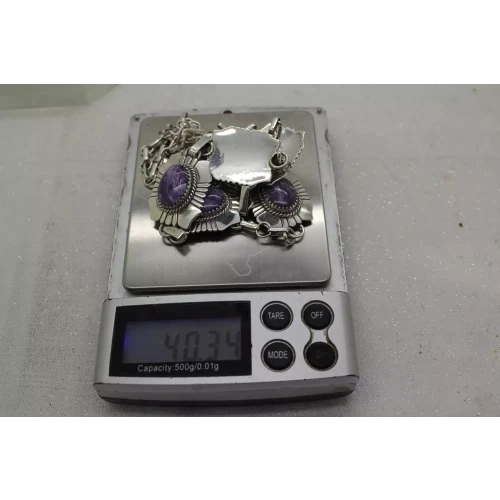 NAVAJO NATIVE AMERICAN .925 S.S. CHAROITE ROPE BEZEL 