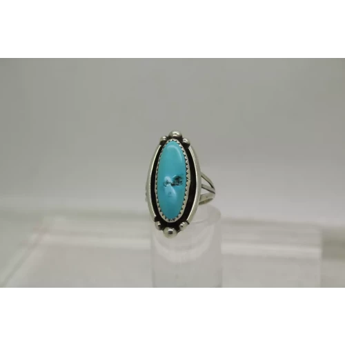 NAVAJO SHARON CISCO .925 S.S. ELONGATED TURQUOISE ring size 6.75