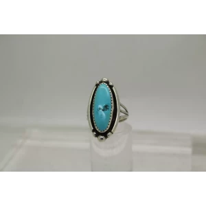 NAVAJO SHARON CISCO .925 S.S. ELONGATED TURQUOISE ring size 6.75