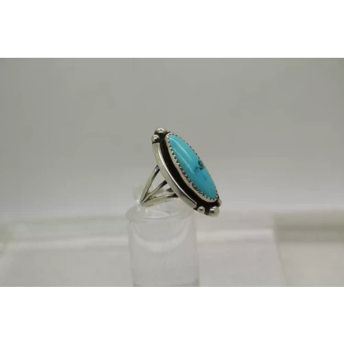 NAVAJO SHARON CISCO .925 S.S. ELONGATED TURQUOISE ring size 6.75