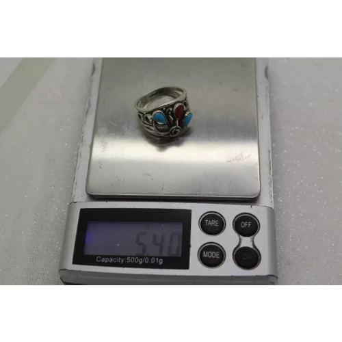 NAVAJO WM WILBERT MANNING .925 S.S. TURQUOISE CORAL ring size 8
