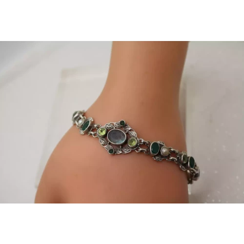 NB NICKY BUTLER .925 S.S. MOONSTONE , PEARL, GREEN STONE bracelet 8