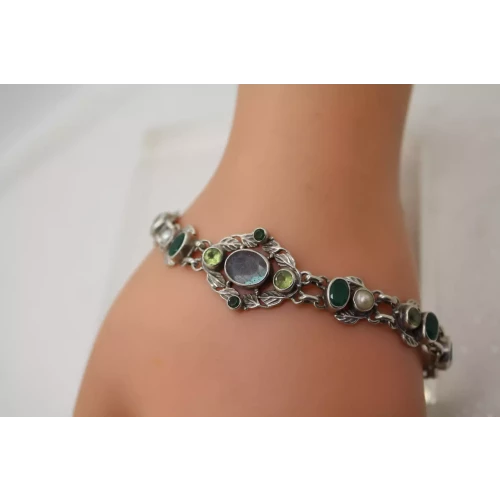 NB NICKY BUTLER .925 S.S. MOONSTONE , PEARL, GREEN STONE bracelet 8