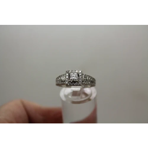 NEIL LANE 14k W.G. Princess 1.00ctw DIAMOND HALO ring size 6.75