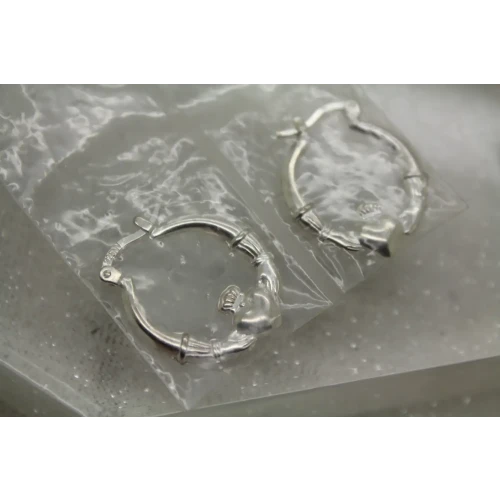 NEW Signed .925 Sterling Silver CLADDGH HOOP earrings
