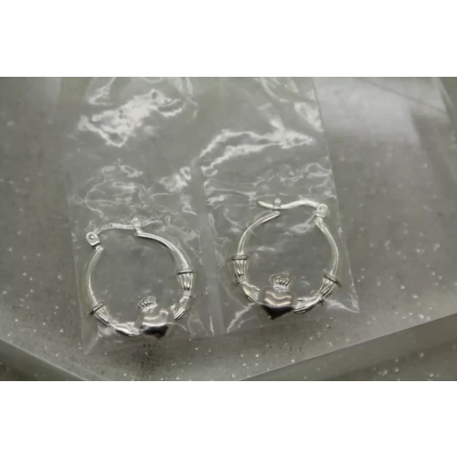 NEW Signed .925 Sterling Silver CLADDGH HOOP earrings