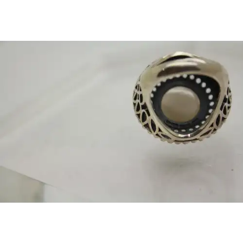 NF .925 S.S. SMOKY QUARTZ CABOCHON WHITE TOPAZ HALO ring size 7 (3)
