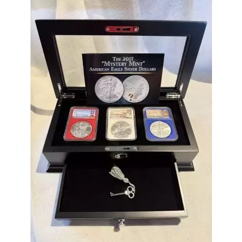 NGC 2017 MYSTERY MINT Set American Eagle Silver Dollar MS69 W P S w/ Case (2)