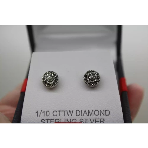 NIB .925 S.S. 1/10ctw DIAMOND ILLUSION CLUSTER earrings