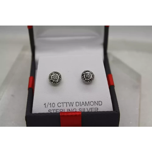 NIB .925 S.S. 1/10ctw DIAMOND ILLUSION CLUSTER earrings (2)