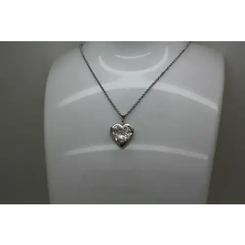 NIB .925 S.S. ETCHED CROSS HEART LOCKET pendant necklace 18