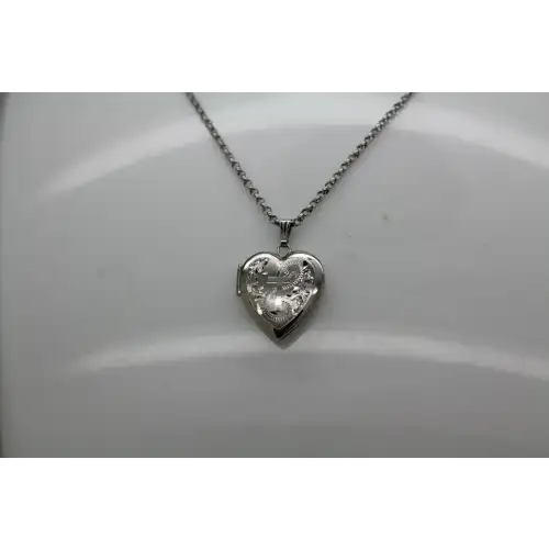 NIB .925 S.S. ETCHED CROSS HEART LOCKET pendant necklace 18