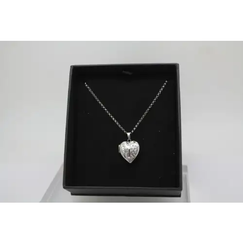NIB .925 S.S. ETCHED CROSS HEART LOCKET pendant necklace 18