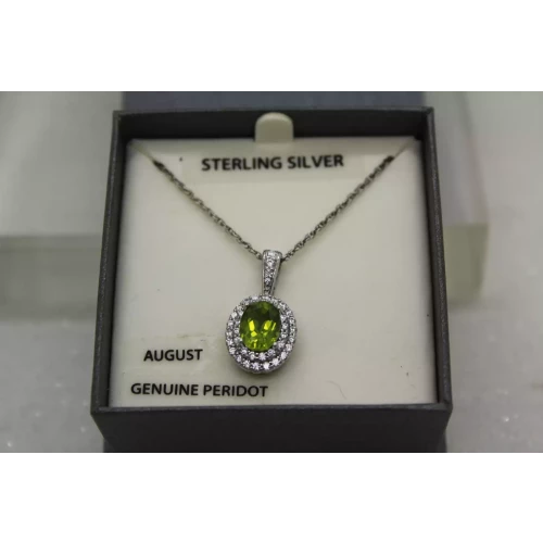 NIB .925 S.S. PERIDOT & CZ HALO PENDANT necklace 18