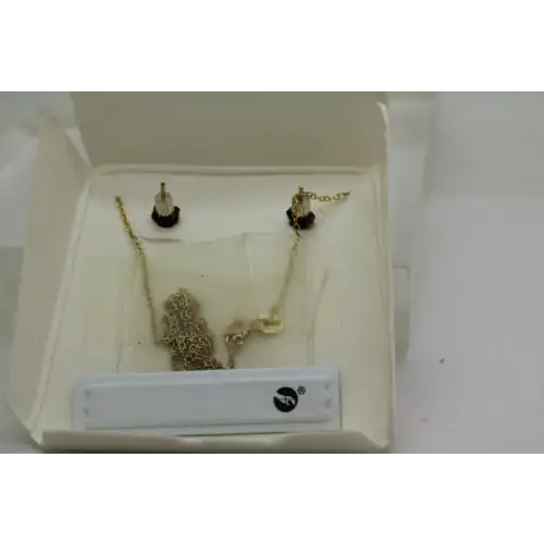 NIB Sig. SU 24k Y.G. over .925 S.S. CZ STUD earrings & CROSS necklace set