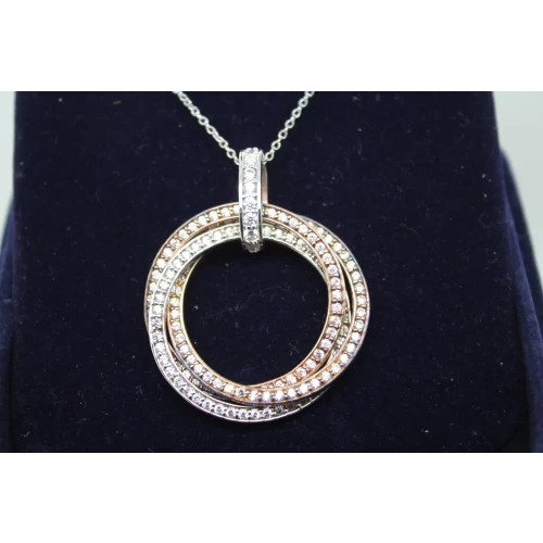 NIB STAUER .925 S.S. WHITE CRYSTALS 3 RINGS pendant necklace 18