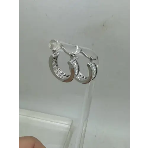 NWOT .925 S.S. BAGUETTE CZ HIGH SHINE MEDIUM HOOP earrings (4)