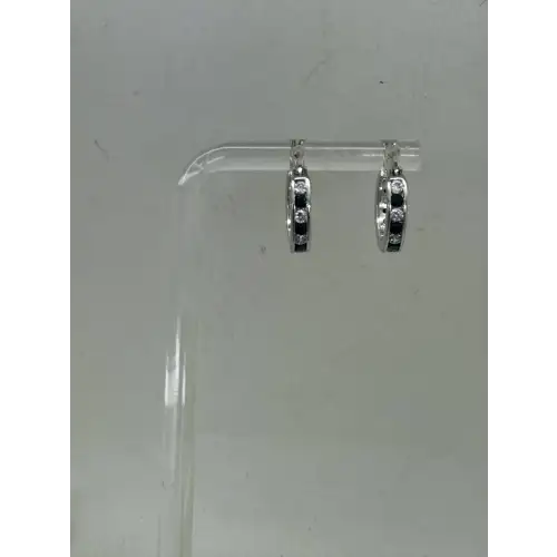 NWOT .925 S.S. BLUE & WHITE CZ SMALL HOOP earrings