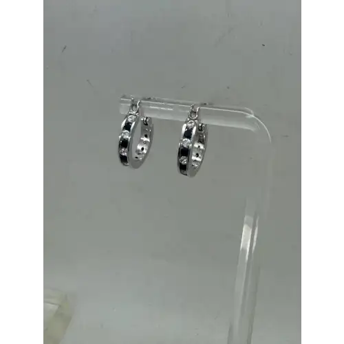 NWOT .925 S.S. BLUE & WHITE CZ SMALL HOOP earrings (3)
