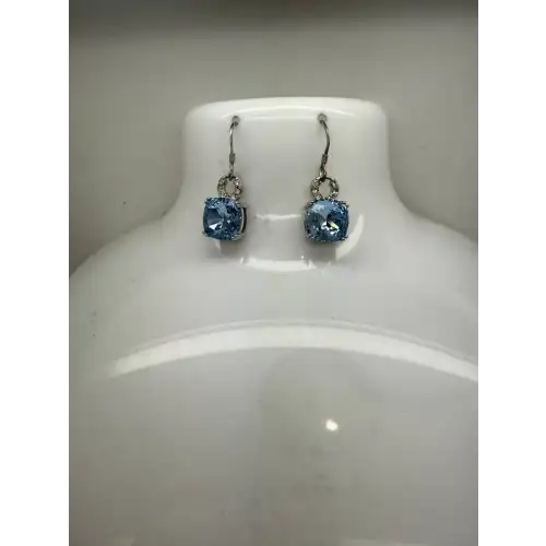 NWOT .925 S.S. LARGE BLUE CZ DANGLE earrings STUNNING
