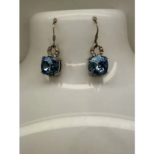 NWOT .925 S.S. LARGE BLUE CZ DANGLE earrings STUNNING (2)