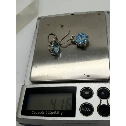 NWOT .925 S.S. LARGE BLUE CZ DANGLE earrings STUNNING (5)