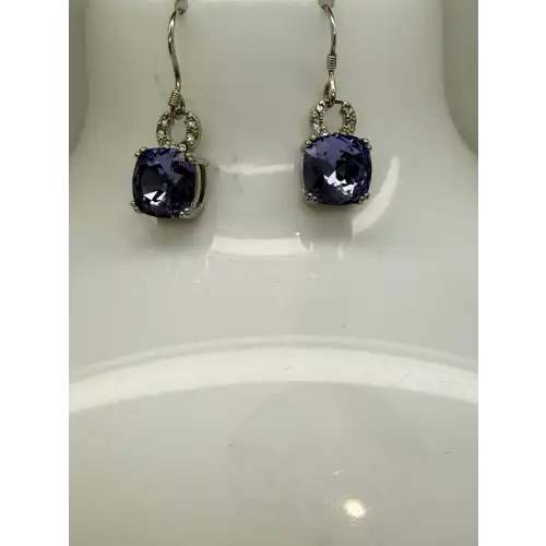 NWOT .925 S.S. LARGE TANZANITE PURPLE CZ DANGLE earrings STUNNING (2)