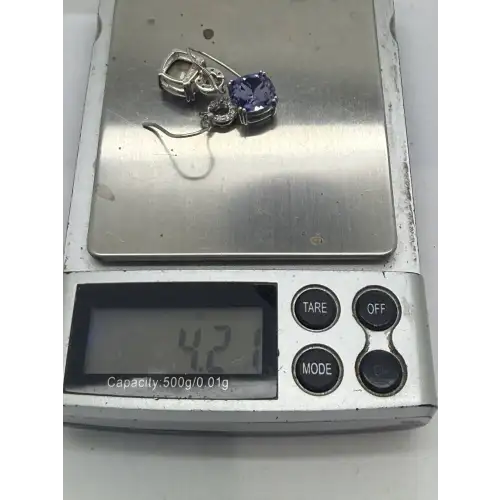 NWOT .925 S.S. LARGE TANZANITE PURPLE CZ DANGLE earrings STUNNING (5)