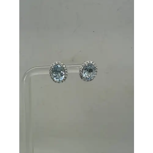 NWOT .925 S.S. Oval Cut BLUE TOPAZ & MOISSANITE HALO earrings STUNNING