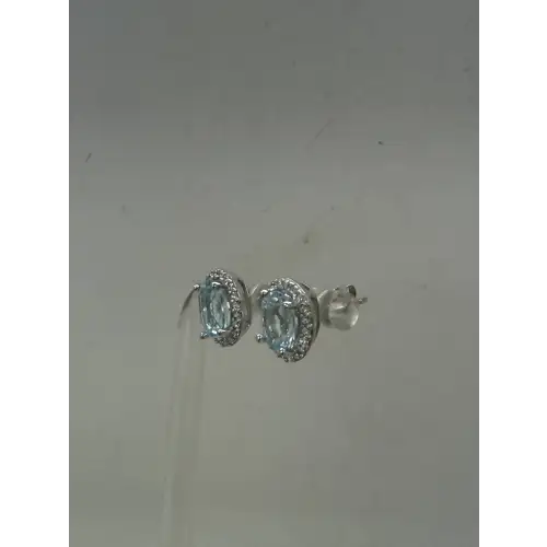 NWOT .925 S.S. Oval Cut BLUE TOPAZ & MOISSANITE HALO earrings STUNNING (2)