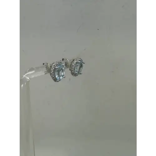 NWOT .925 S.S. Oval Cut BLUE TOPAZ & MOISSANITE HALO earrings STUNNING (3)