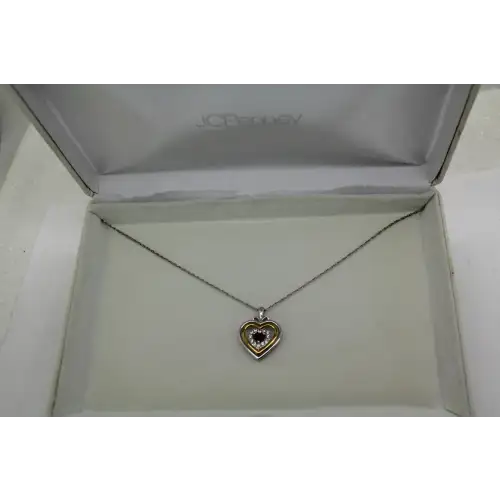 NWT 14k Y.G. over .925 S.S. GARNET WHITE SAPPHIRE TRIPLE HEART 18