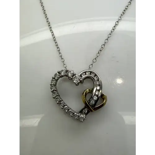 NWT .925 S.S. 10k Y.G. DIAMOND ACC. HEART PENDANT necklace 18