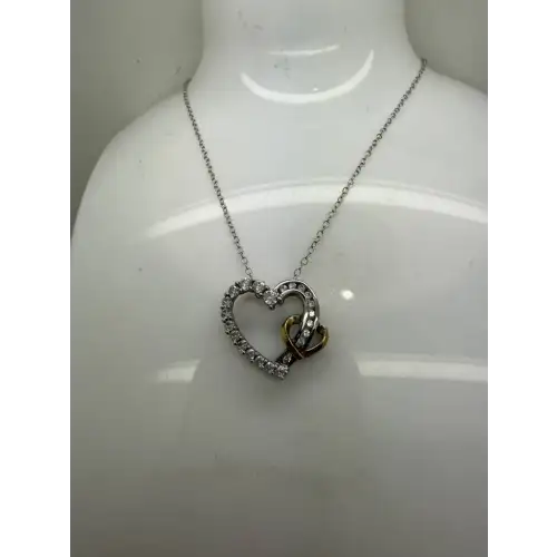 NWT .925 S.S. 10k Y.G. DIAMOND ACC. HEART PENDANT necklace 18