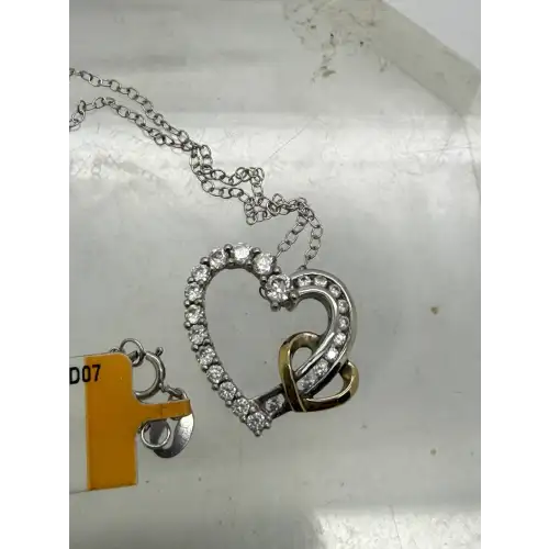 NWT .925 S.S. 10k Y.G. DIAMOND ACC. HEART PENDANT necklace 18