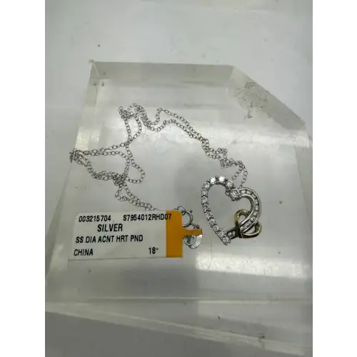 NWT .925 S.S. 10k Y.G. DIAMOND ACC. HEART PENDANT necklace 18
