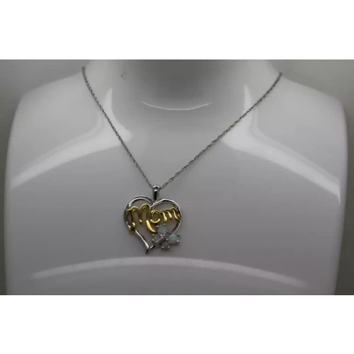 NWT .925 S.S. 18KGP OPAL & DIAMOND BUTTERFLY HEART MOM 18