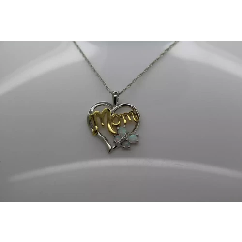 NWT .925 S.S. 18KGP OPAL & DIAMOND BUTTERFLY HEART MOM 18