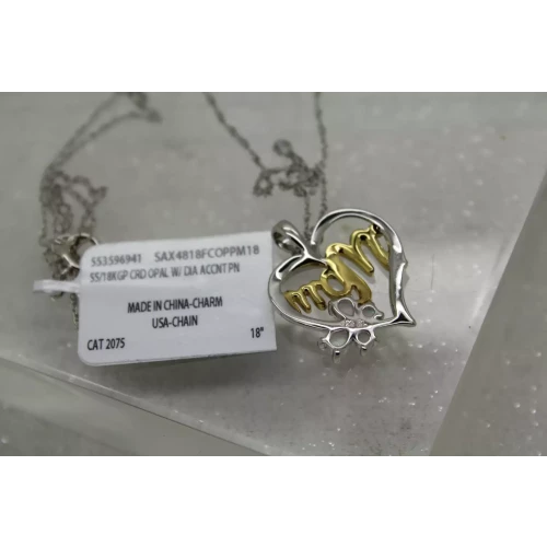 NWT .925 S.S. 18KGP OPAL & DIAMOND BUTTERFLY HEART MOM 18