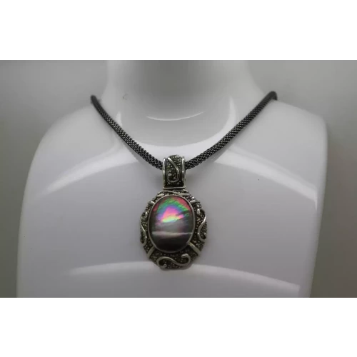 NWT .925 S.S. ABALONE & MARCASITE OVAL pendant necklace 18