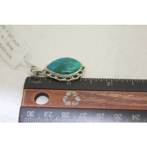 NWT .925 S.S. CHYSOCOLLA DIAMOND SHAPED FILIGREE pendant
