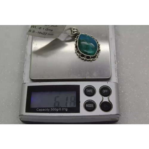 NWT .925 S.S. CHYSOCOLLA DIAMOND SHAPED FILIGREE pendant