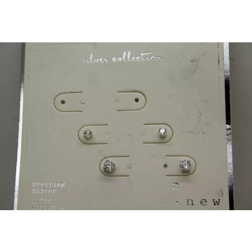 NWT .925 S.S. CZ STUD EARRINGS, Two pair, 3mm & 4mm