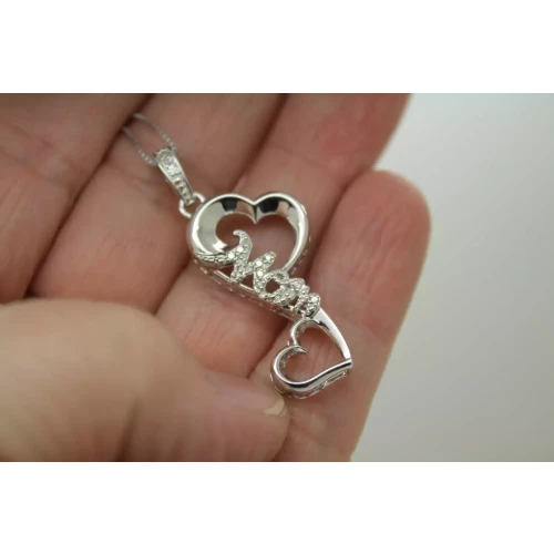 NWT .925 S.S. DIAMOND DOUBLE HEART INFINITY MOM necklace 18