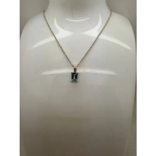 NWT .925 S.S. Emerald Cut BLUE TOPAZ pendant necklace 18