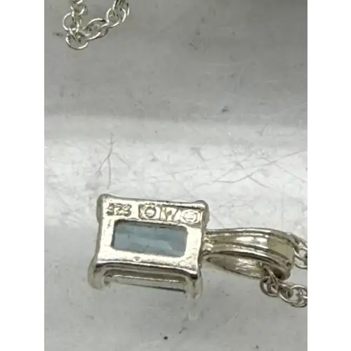 NWT .925 S.S. Emerald Cut BLUE TOPAZ pendant necklace 18
