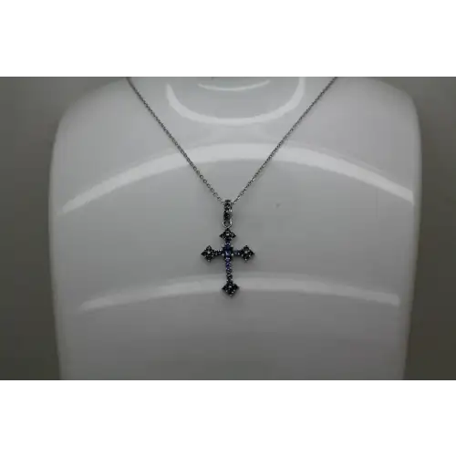 NWT BLEU SAGE .925 S.S. BLUE CRYSTAL CROSS pendant necklace1 8