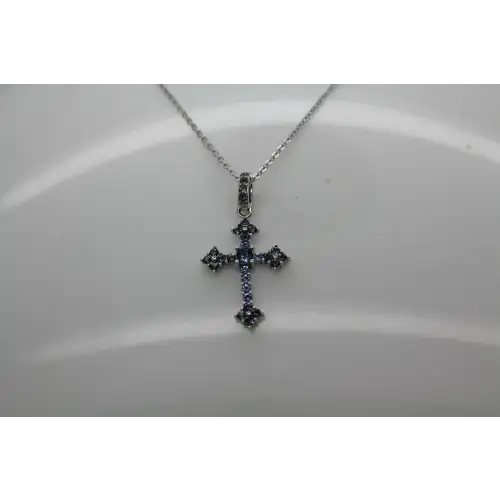 NWT BLEU SAGE .925 S.S. BLUE CRYSTAL CROSS pendant necklace1 8